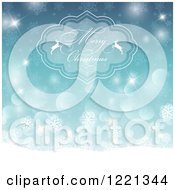 Poster, Art Print Of Merry Christmas Greeting With Reindeer Over Blue Bokeh And Snowflakes