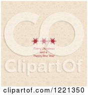 Clipart Of A Red Merry Christmas And A Happy New Year Greeting Over Tan Snowflakes Royalty Free Vector Illustration