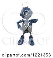 Poster, Art Print Of 3d Blue Android Robot Holding A Movie Clapper Board