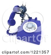 Poster, Art Print Of 3d Blue Android Robot Using A Landline Desk Phone