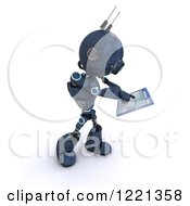 Poster, Art Print Of 3d Blue Android Robot Holding A Computer Window