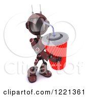 Poster, Art Print Of 3d Red Android Robot With A Giant Fountain Soda