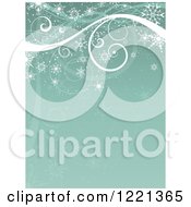 Retro Green Christmas Or Winter Background Of Swirls And Snowflakes
