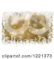 Poster, Art Print Of Gold Christmas Bokeh Background Bordered In White Snowflakes And Stars