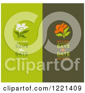 Poster, Art Print Of Green Save The Date Panels With Flowers And Sample Text