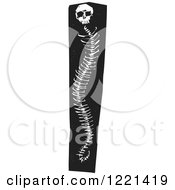 Poster, Art Print Of Black And White Snake Skeleton With A Human Skull Woodcut