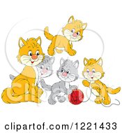 Poster, Art Print Of Cute Gray And Orange Kittens Playing With Yarn