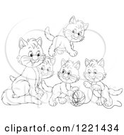 Poster, Art Print Of Outlined Kittens Playing With Yarn