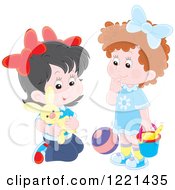 Poster, Art Print Of Two Little Girls Playing With Toys