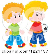 Poster, Art Print Of Two Boys Carrying A Soccer And Toy Ball