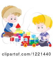 Poster, Art Print Of Two Boys Playing With Blocks