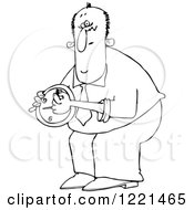 Clipart Of An Outlined Man Setting A Clock Royalty Free Vector Illustration