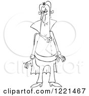 Clipart Of An Outlined Vampire Standing With An Angry Expression Royalty Free Vector Illustration