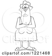 Clipart Of An Outlined Senior Woman With Her Breasts Hanging Low Royalty Free Vector Illustration