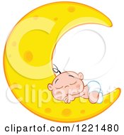 Poster, Art Print Of Caucasian Baby Sleeping On A Crescent Moon