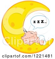 Poster, Art Print Of Caucasian Baby Boy With Zzz Sleeping On A Crescent Moon