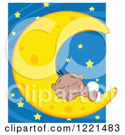 Poster, Art Print Of Black Baby Boy Sleeping On A Crescent Moon Over Stars