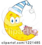 Poster, Art Print Of Black Baby Girl Sleeping On A Happy Crescent Moon Wearing A Hat