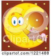 Poster, Art Print Of Black Baby Girl Sleeping On A Happy Crescent Moon With Stars