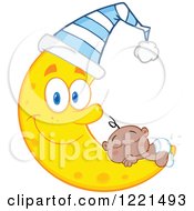Poster, Art Print Of Black Baby Boy Sleeping On A Happy Crescent Moon Wearing A Hat
