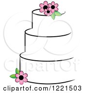 Poster, Art Print Of Round Three Tiered White Cake With Pink Flowers