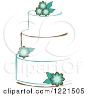 Poster, Art Print Of Three Tiered White Cake With Turqoise Flowers