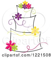 Poster, Art Print Of Three Tiered Cake With Colorful Flowers And Ribbons