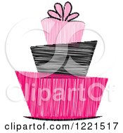 Poster, Art Print Of Scribbled Pink And Black Funky Birthday Or Wedding Cake
