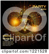 Clipart Of A Sparkly Disco Ball With Sample Text Over Gold Lights On Black Royalty Free Vector Illustration