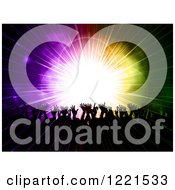 Clipart Of A Crowd Of Silhouetted Hands Over A Burst Of Colorful Lights Royalty Free Vector Illustration