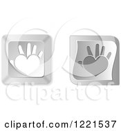 Clipart Of 3d Silver Heart Hand Computer Button Icons Royalty Free Vector Illustration