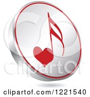 Poster, Art Print Of 3d Floating Silver And Red Heart Music Note Icon