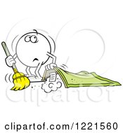 Clipart Of A Moodie Character Sweeping Dust Under The Rug Royalty Free Vector Illustration