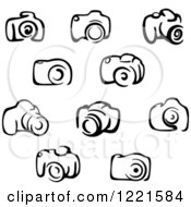 Clipart Of Black And White Cameras Royalty Free Vector Illustration