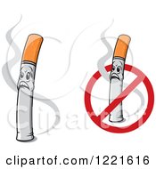Shocked Cigarette Characters With Smoke And A No Smoking Symbol
