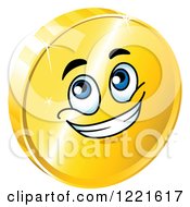Poster, Art Print Of Happy Gold Coin Character With Blue Eyes