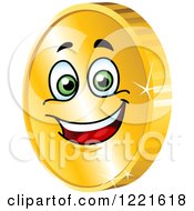 Happy Gold Coin Character With Green Eyes