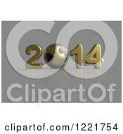 Clipart Of A 3d Golden Year 2014 And Grid Globe On Gray Royalty Free Illustration