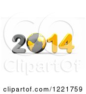 Poster, Art Print Of 3d Year 2014 And Earth In Yellow And Black On White