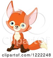 Clipart Of A Cute Baby Fox Sitting Royalty Free Vector Illustration