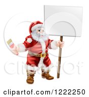 Clipart Of Santa Claus Holding A Paintbrush And Sign Royalty Free Vector Illustration