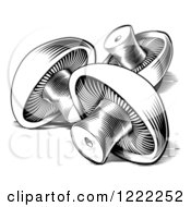 Clipart Of Black And White Button Mushrooms Royalty Free Vector Illustration