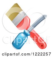Poster, Art Print Of Crossed Paintbrush And Screwdriver