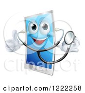 Poster, Art Print Of Happy Doctor Smart Phone Wearing A Stethoscope And Holding A Thumb Up