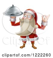 Poster, Art Print Of Young Santa Claus Holding A Food Platter And Gesturing Ok