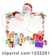 Poster, Art Print Of Santa Claus Pointing Down To A Candy Cane Sign With Presents