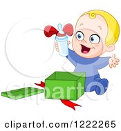 Poster, Art Print Of Caucasian Baby Boy Opening A Bottle As A Gift