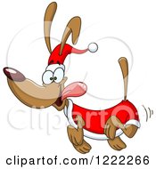 Clipart Of A Christmas Dachshund Dog Running Royalty Free Vector Illustration