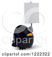 Clipart Of A 3d Chubby Black Bird Mascot Holding A Sign Royalty Free Illustration
