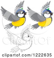 Poster, Art Print Of Outlined And Colored Cute Titmouse Birds Flying